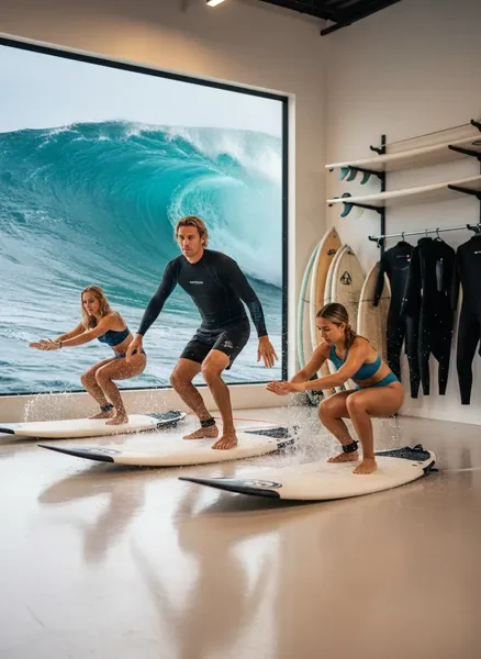 מאמני גלישה מקצועיים מדריכים תלמידים בסביבה בטוחה ומקצועית